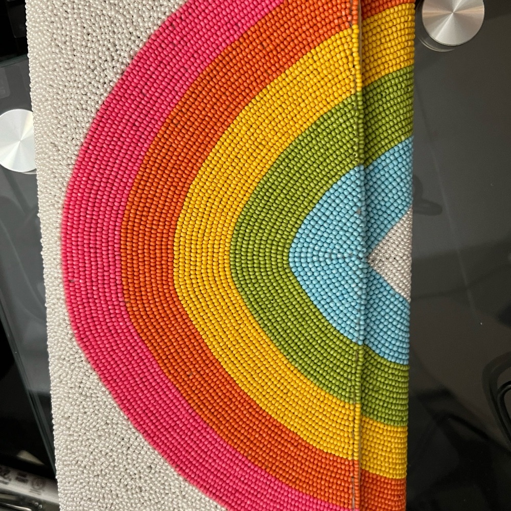 Rainbow and white beaded clutch- perfect for summer!